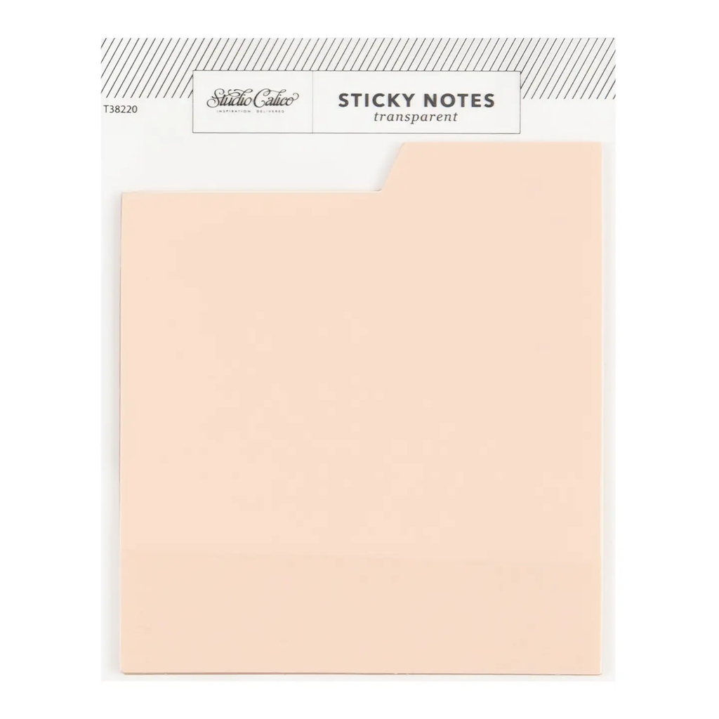 Blush pink transparent vellum tabbed sticky notepad in file folder shape, 3x3.3 inches, 30 sheets, Studio Calico brand packaging