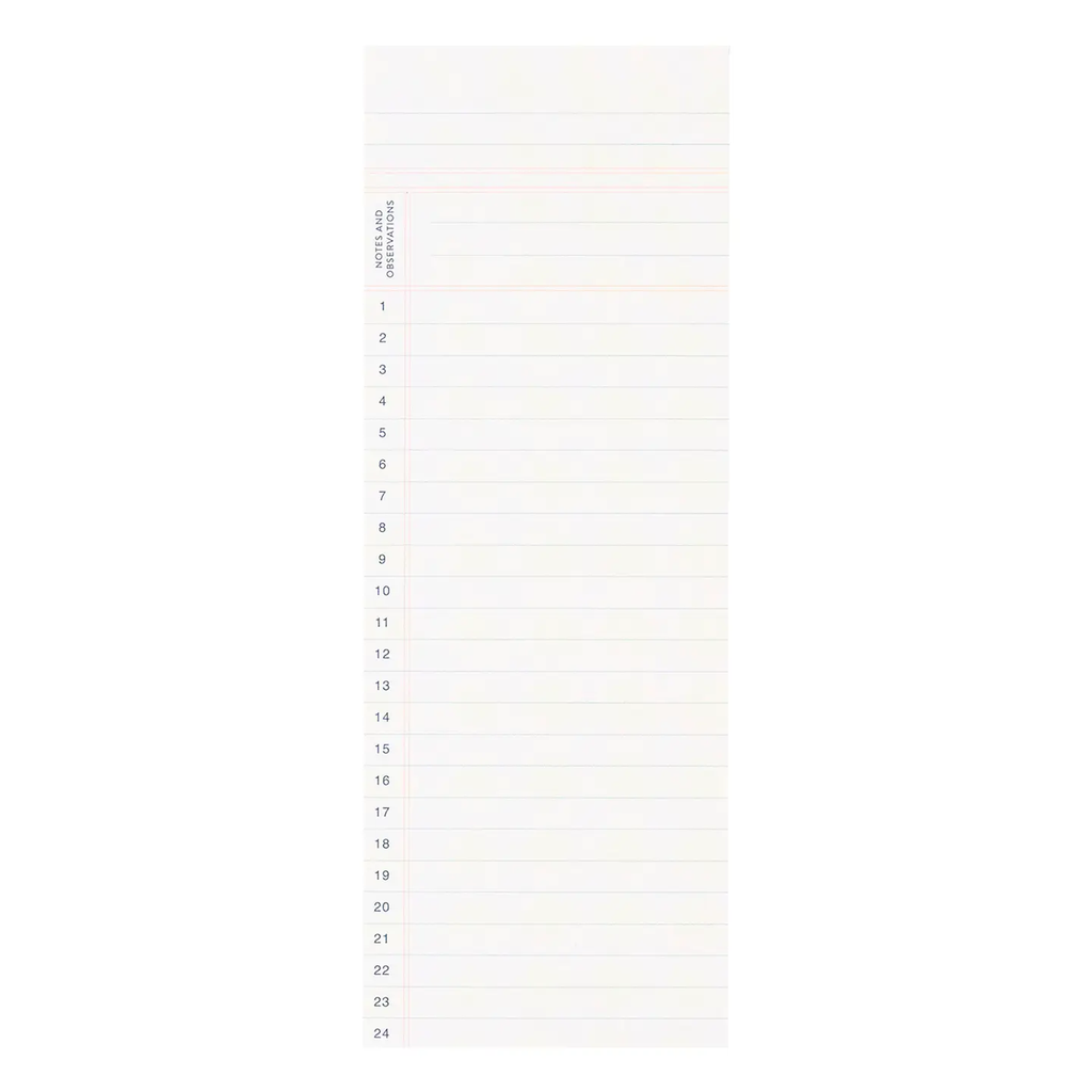 Notes and Observations lined notepad open showing numbered lines 1 through 24 on white background
